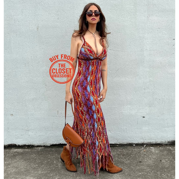 ZARA V-Neck Fringe Hem Multicolor Midi Dress NWT | Size M/L - Picture 6 of 16